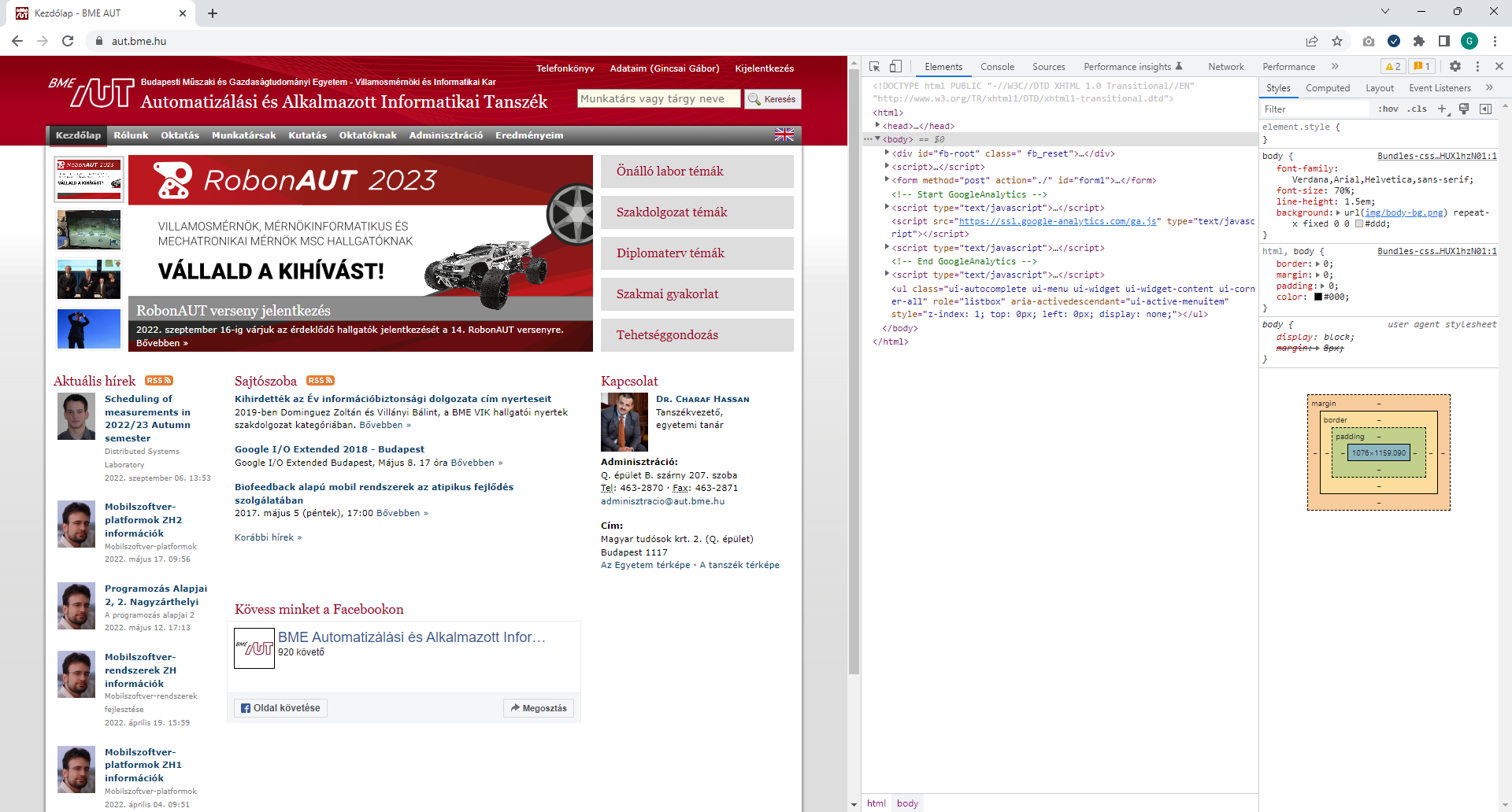 A BME AUT kezdőlapja - Chrome