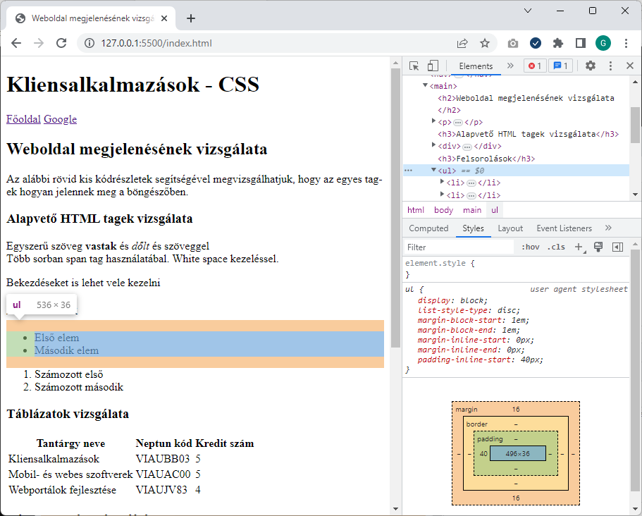 A HTML alapértelmezett megjelenése a böngészőben